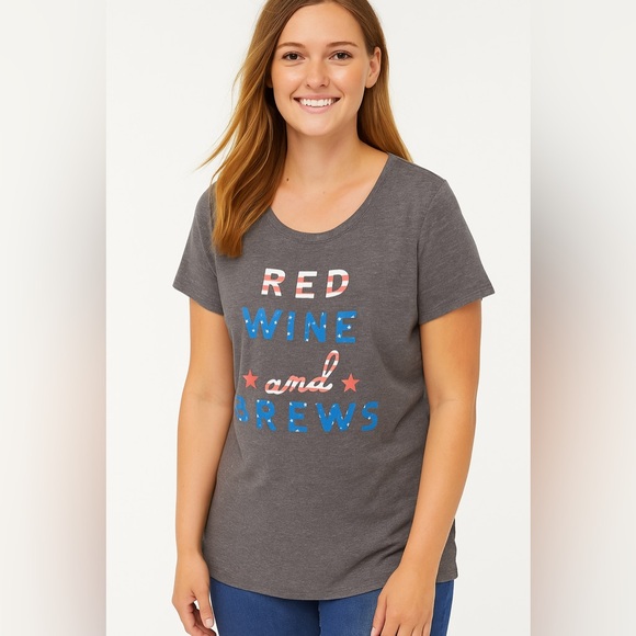 torrid Tops - NWT Torrid Gray Graphic Tee - Red Wine and Brews